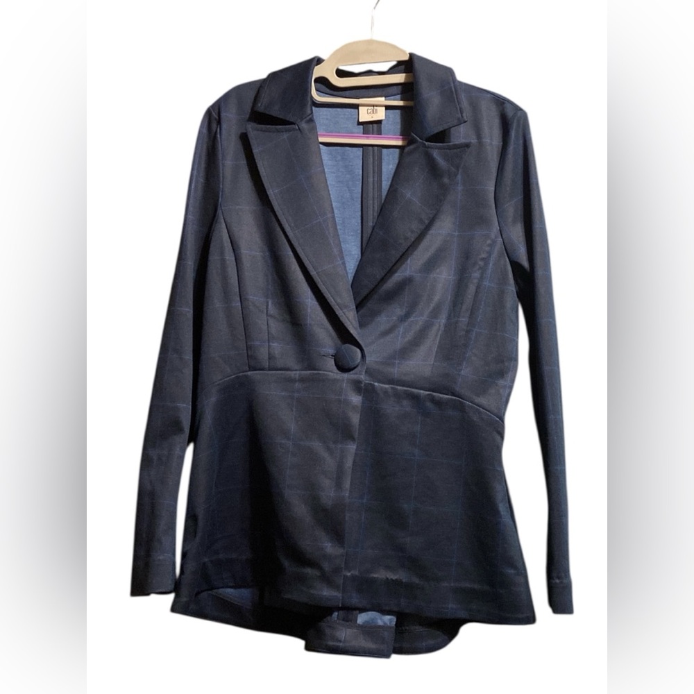 CAbi Women's Navy Blazer with Subtle Check Pattern